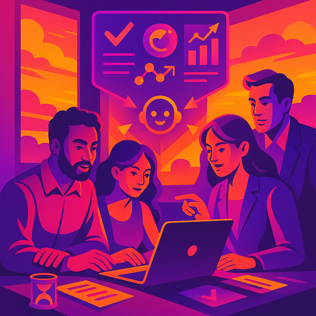 Beraterteam arbeitet mit digitaler Assistenz am Laptop